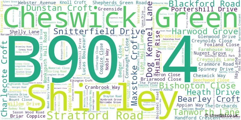 A word cloud for the B90 4 postcode